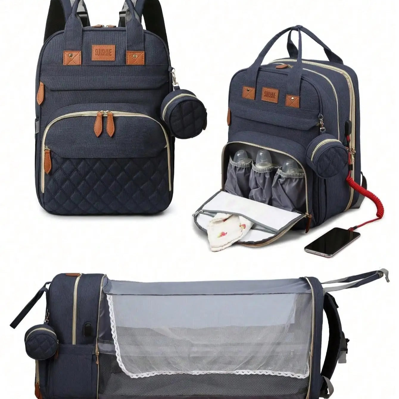 Sac de maternité de grande capacité avec tente pare-soleil