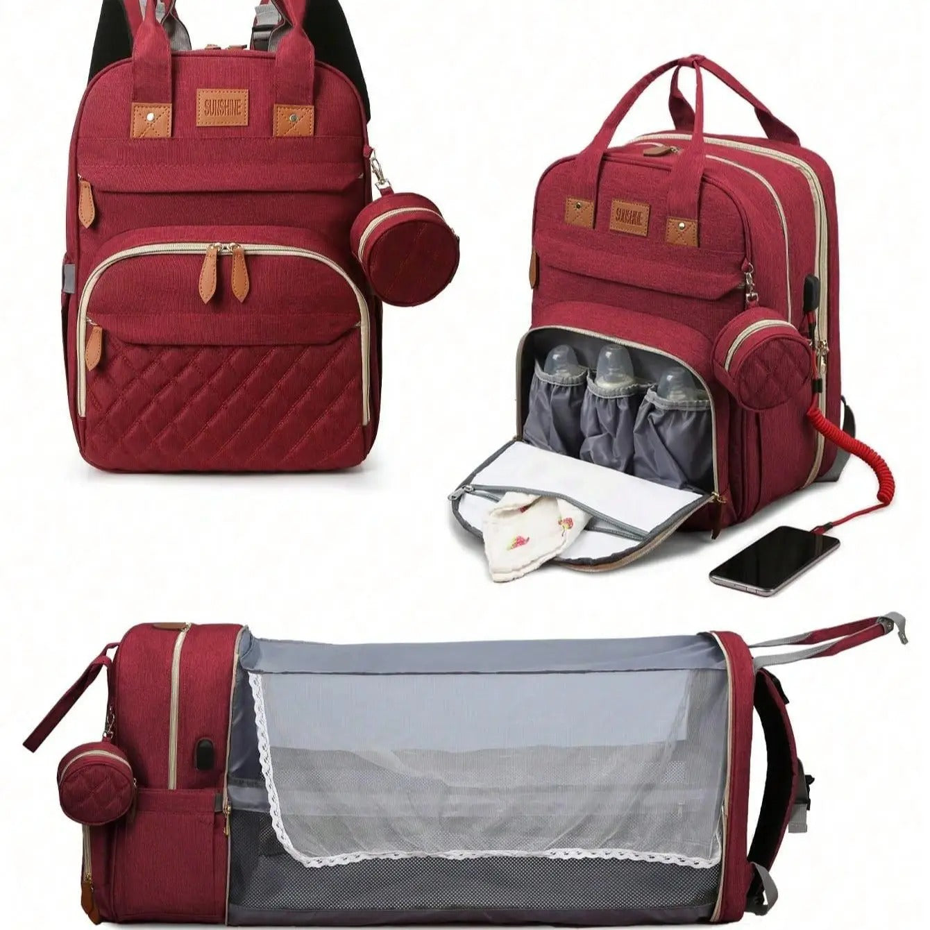 Sac de maternité de grande capacité avec tente pare-soleil